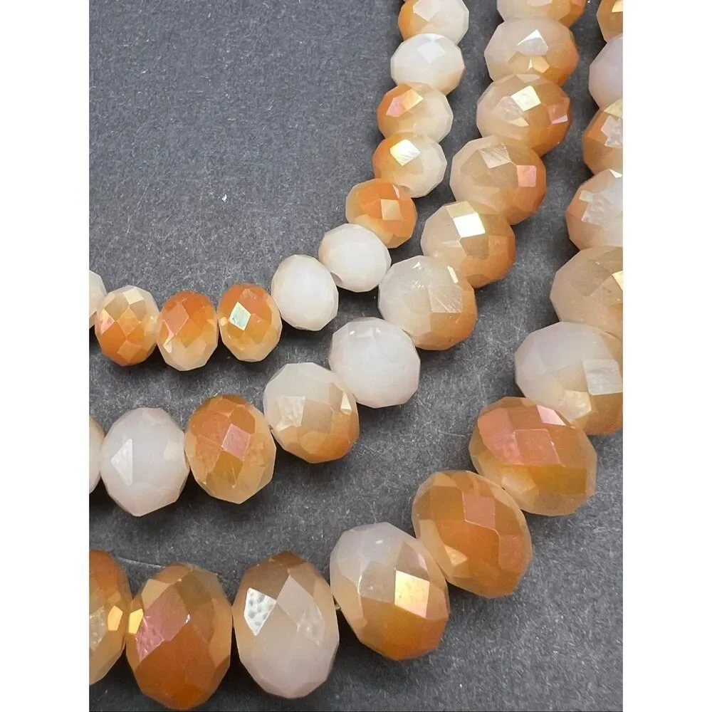 Gold Tone Vintage Style Triple Strand Beaded Statement Necklace w Earring Set